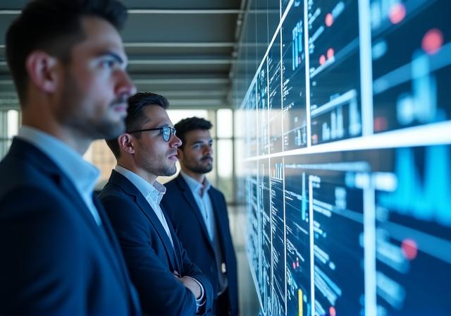 Ingegneri che collaborano su una dashboard AI avanzata